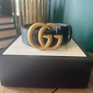 Black Leather Gucci Marmont Belt